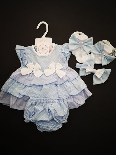 Blue Dotty Dress Outfit 0m-9 months READY TO POST