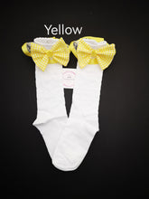 Load image into Gallery viewer, Frilly Gingham Knee Bow Sock