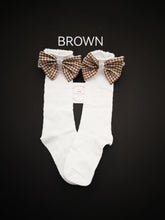 Load image into Gallery viewer, Gingham Lace Knee Bow Sock