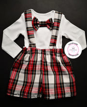 Load image into Gallery viewer, Caramel Tartan Dungaree Short Outfit 0m - 5 years