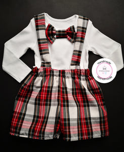 Caramel Tartan Dungaree Short Outfit 0m - 5 years