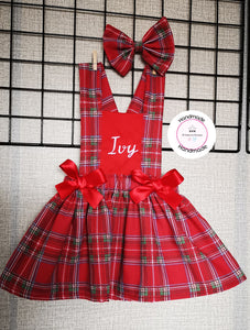 Christmas Personalised Red Tartan Dress Outfit 0M -5 years