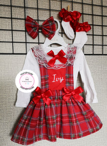 Christmas Personalised Red Tartan Dress Outfit 0M -5 years