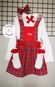 Christmas Personalised Red Tartan Dress Outfit 0M -5 years