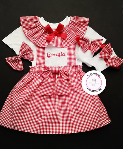 Gingham Pinafore Personalised Dress Outfit 0m - 10 years