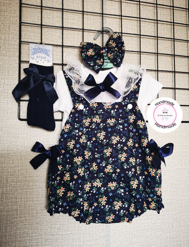 Navy Floral Romper Outfit 0m-24 months