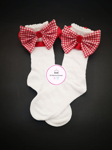 Frilly Gingham Knee Bow Sock