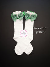 Load image into Gallery viewer, Frilly Gingham Knee Bow Sock