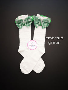 Frilly Gingham Knee Bow Sock