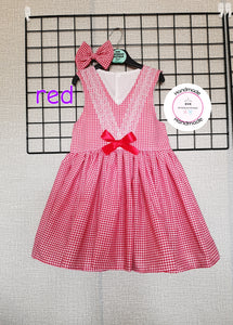 Gingham Pinafore  Dress and Hairbow 1 year - 10 years