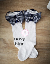 Load image into Gallery viewer, Frilly Gingham Knee Bow Sock