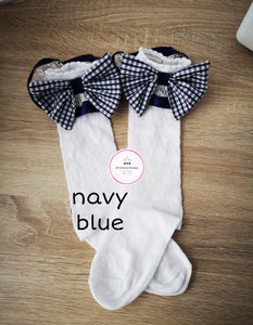 Frilly Gingham Knee Bow Sock