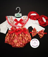 Load image into Gallery viewer, Christmas Pinafore Bloomer Outfit Newborn -24 months