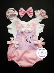 Unicorn Birthday Romper Outfit 0m - 24 months