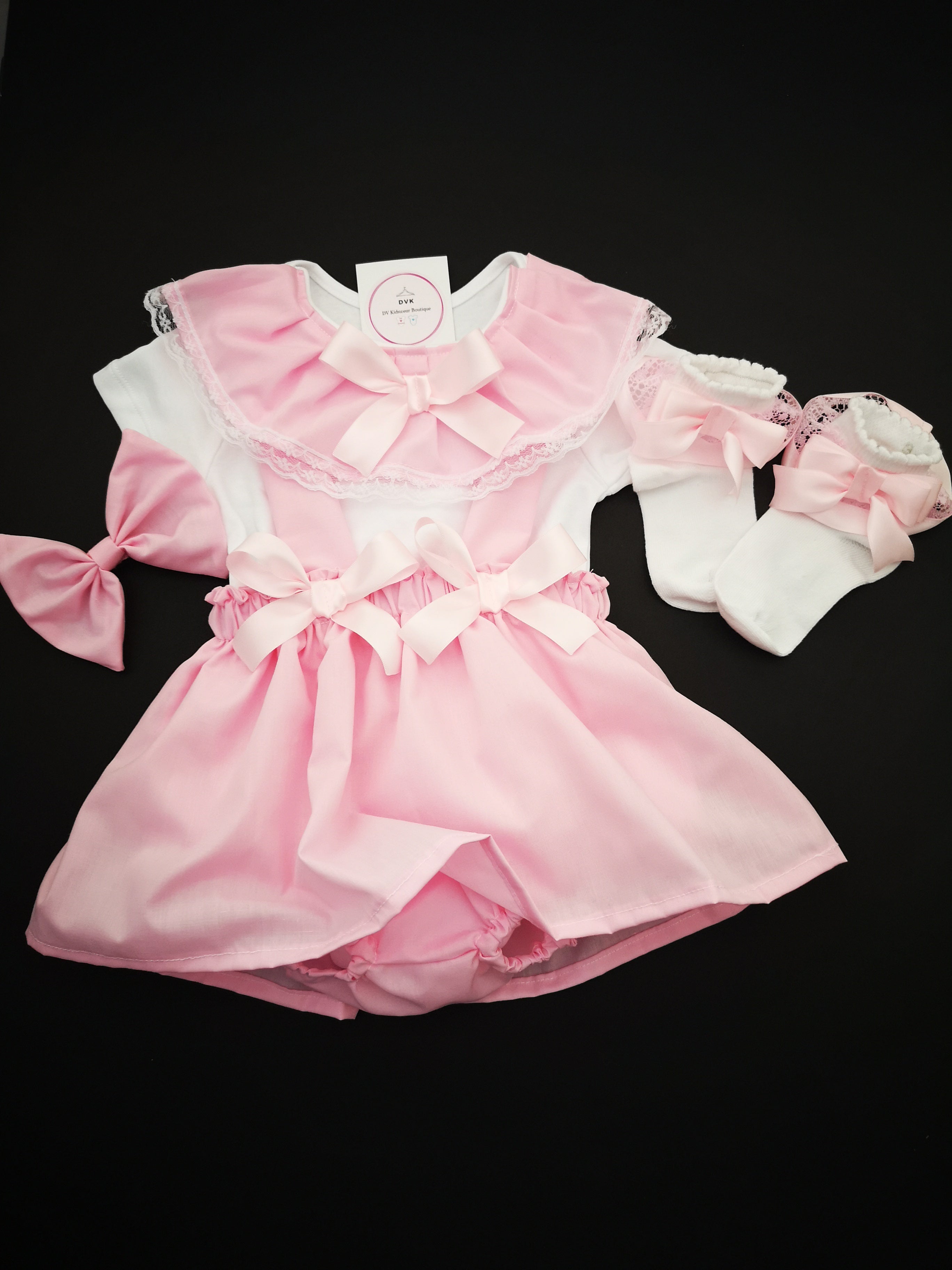 Plain Prinny Bloomer Dress 4 piece Outfit 0m-24 months