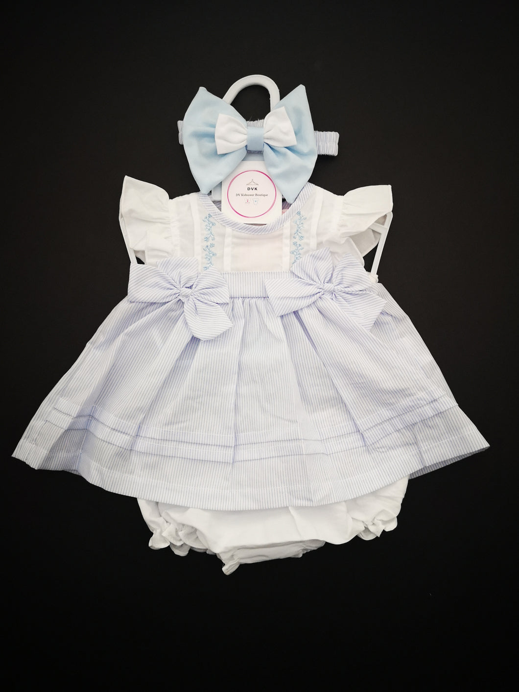 Baby Blue Stripe 3 piece Outfit 12-18 months SMALL FIT Ready to Post
