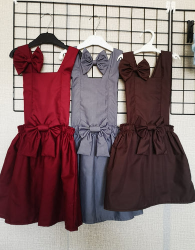 Plain Pinafore Dress and Hairbow 0m - 10 years