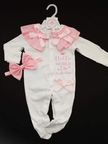 Baby Frilly Sleepsuit and Hairbow (CREATE your own text) Newborn - 12 months