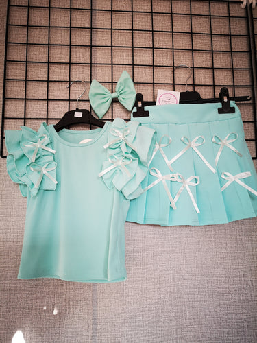 Aqua Bows 3 piece Outfit 3-4Y /9-10Y/ 13-14Y TRUE Size Ready to Post