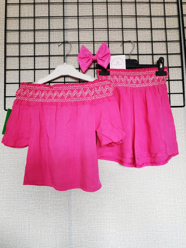Cerise Pink Smocked Short 3 piece Outfit 2y-14 years TRUE SIZE ( Ready to Post)