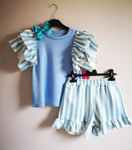 Blue Stripe 3 piece Outfit 9-10 years TRUE Size Ready to Post
