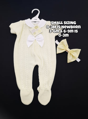 Baby Lemon Sleepsuit with Matching Hairbow 0m-9 months SMALL SIZING (READY TO POST)