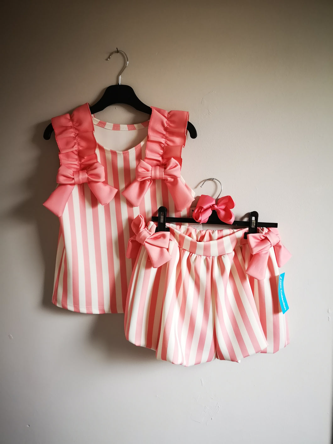 Coral Pink Stripe 3 piece Outfit 11-12 years TRUE Size Ready to Post