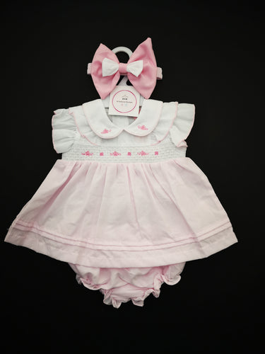 Baby Pink Smocked 3 piece Outfit 6-9 months TRUE Size Ready to Post