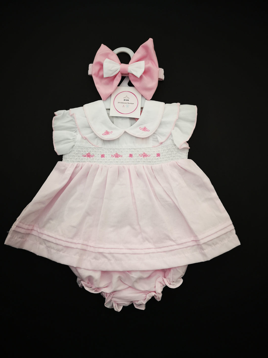 Baby Pink Smocked 3 piece Outfit 6-9 months TRUE Size Ready to Post