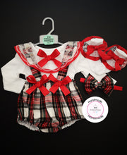 Load image into Gallery viewer, Caramel Tartan Pinafore Bloomer Outfit Newborn -24 months