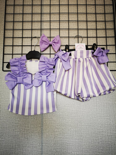 Lilac Stripe 3 piece Outfit 6-8 years TRUE Size Ready to Post