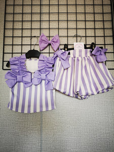 Lilac Stripe 3 piece Outfit 6-8 years TRUE Size Ready to Post