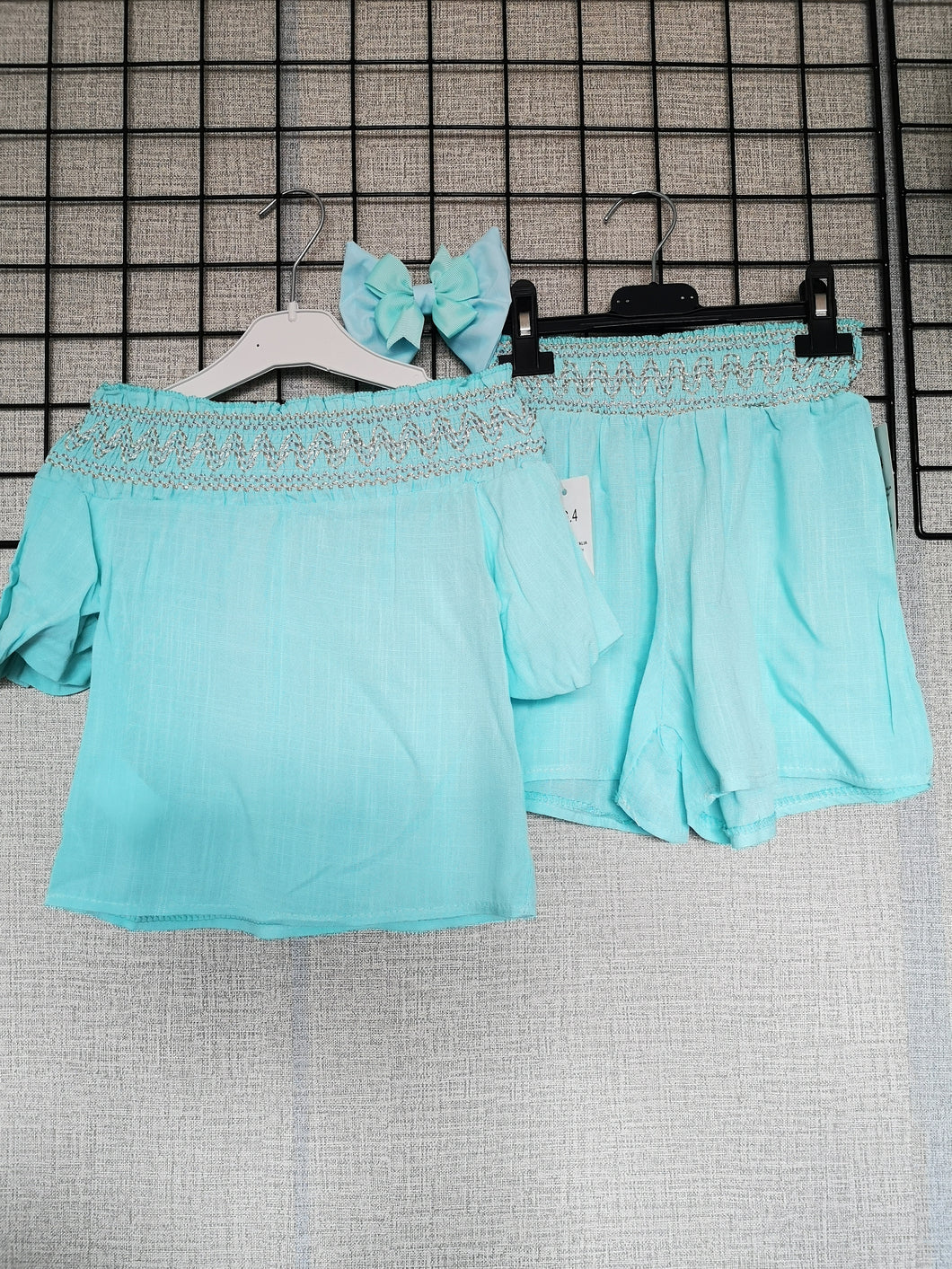 Aqua Smocked Short 3 piece Outfit 2y-14 years TRUE SIZE ( Ready to Post)
