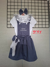 Load image into Gallery viewer, Plain Pinafore Personalised  Dress 4 piece Outfit with Child Name ONLY 18m - 10 years