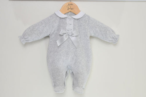 Baby Grey Silver Velour Sleepsuit Newborn-6 months TRUE Size ( READY TO POST)