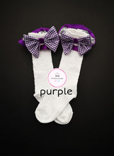 Load image into Gallery viewer, Frilly Gingham Knee Bow Sock