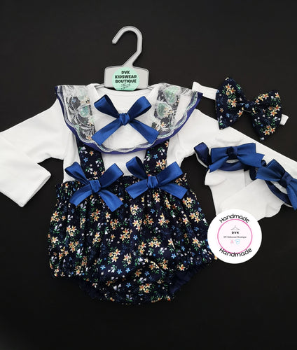 Navy Floral Pinafore Bloomer Outfit Newborn -24 months