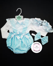 Load image into Gallery viewer, Plain Pinafore Bloomer 4 piece Outfit Newborn -24 months