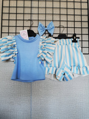 Blue Stripe 3 piece Outfit 8-10 years TRUE Size Ready to Post