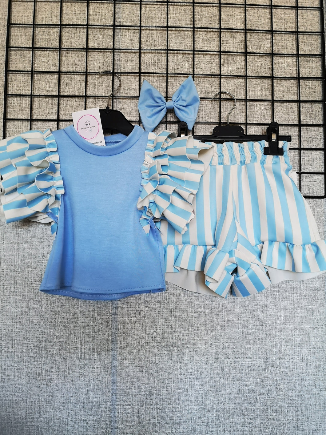 Blue Stripe 3 piece Outfit 8-10 years TRUE Size Ready to Post
