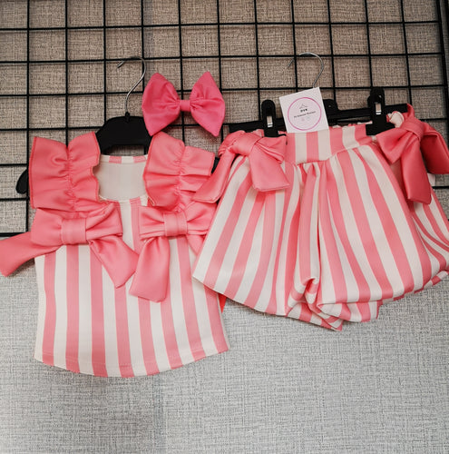 Coral Stripe 3 piece Outfit 3-4 years TRUE Size Ready to Post