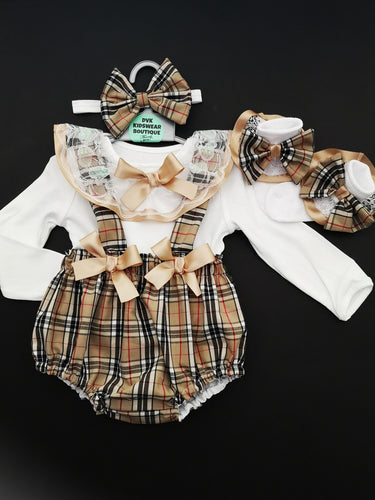 Caramel Tartan Pinafore Bloomer Outfit Newborn -24 months