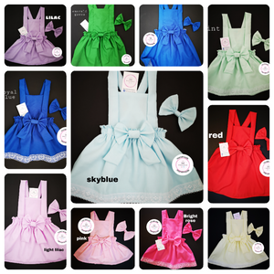 Plain Pinafore Dress and Hairbow 0m - 10 years