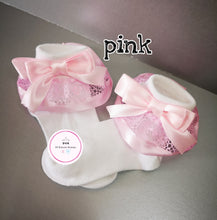 Load image into Gallery viewer, Frilly Lace Satin Bow Sock 0m - 13 years