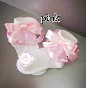 Frilly Lace Satin Bow Sock 0m - 13 years