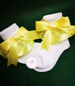 Frilly Lace Satin Bow Sock 0m - 13 years