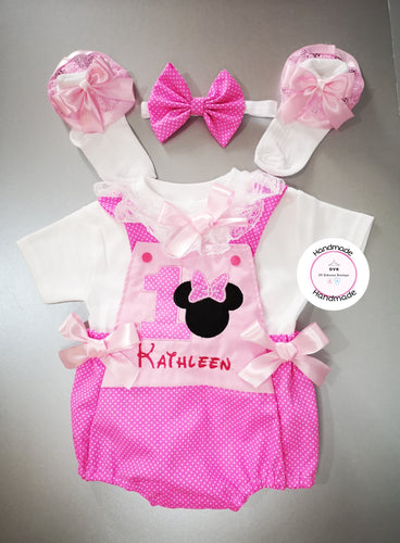 Minnie Inspired Birthday Romper Outfit 0m - 24 months