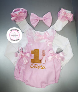 Flopsy Bunny Birthday Romper Outfit 0m - 24 months