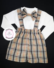 Load image into Gallery viewer, Caramel Tartan Dungaree Short Outfit 0m - 5 years