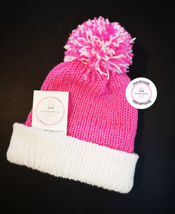Pink White Pompom Hat
